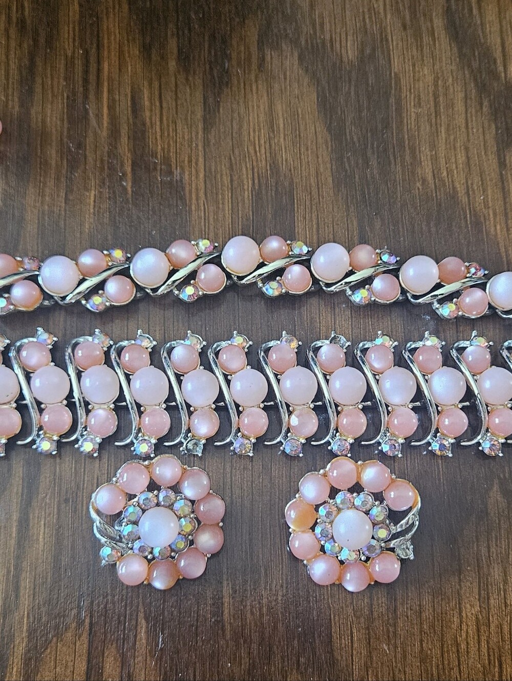 Vgt Star necklace, braclet & Clip-Ons earrings pink beads